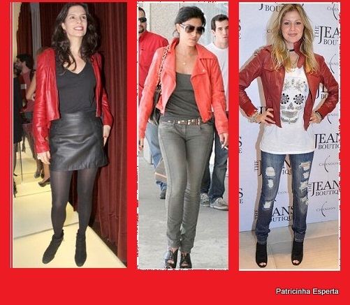 jaquetas de couro estilo famosas not1 - Look do Dia - Jaqueta de "Couro" Vermelha